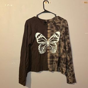 Cropped butterfly bleach long sleeve shirt